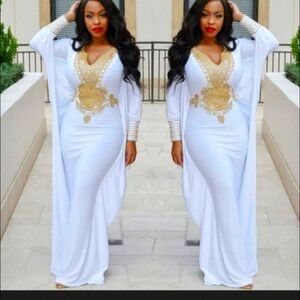 Elegant White and Gold Women's Dress